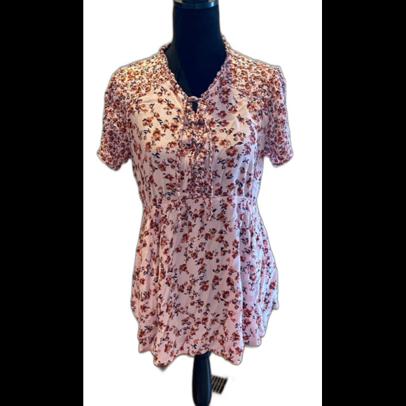 Maurice’s Blouse Sz Large Top Boho Peasant Look Lace Up Pockets Elastic Waist - Picture 1 of 11